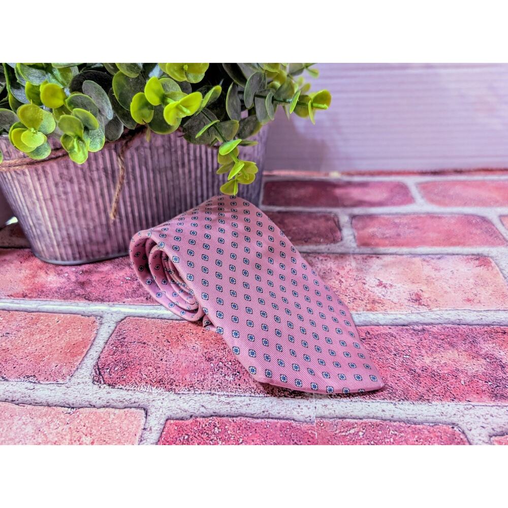 Egon Von Fursteberg Pink Teal Dot Silk Tie Made in USA - RN43170 Designer